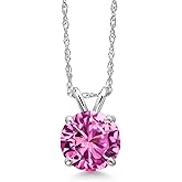 Gem Stone King 14K White Gold Pink Created Sapphire Pendant Necklace for Women | 1.66 Cttw | Gemstone September Birthstone | Round 7MM | With 18 Inch Chain