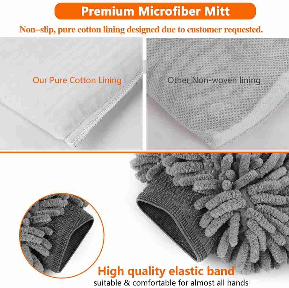 TAGVO Large Size Car Wash Mitt-Premium Chenille Microfiber Wash Glove and Microfiber Towels - Lint Free（2 Towels + 2 Mitts）: Automotive
