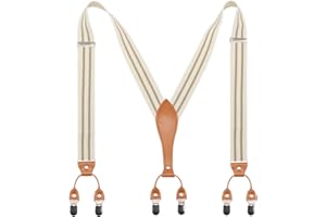 Timiot Mens Suspender Wide Leather 6 Metal Clips Adjustable Straps Y Shape