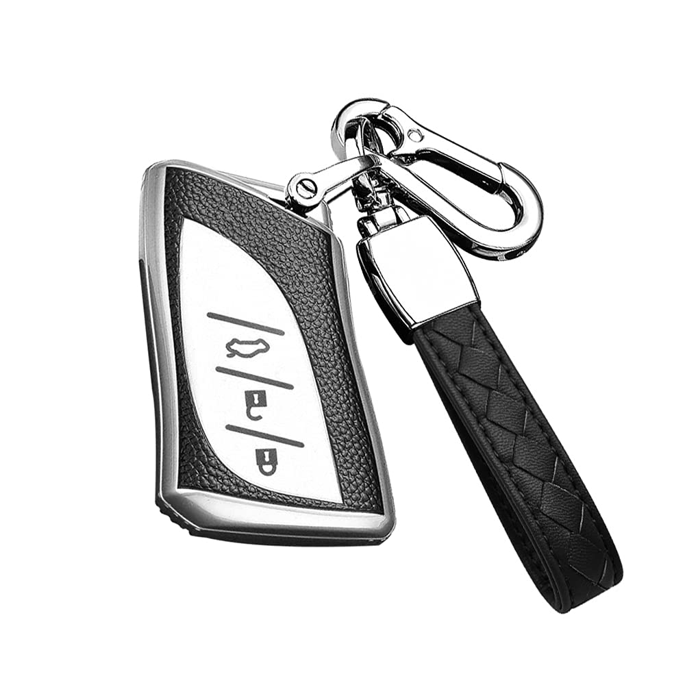 HIBEYO Smart Car Key Case Fits Lexus Key Case No Ignition Lock Keyless Cars for GX NX RX LX LC UX200 UX250h UX260 Key Box Remote Control TPU Leather Texture Protective Case Silver
