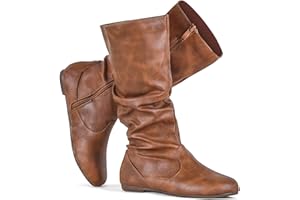 katliu Women's Slouchy Mid Calf Boots Zip up Flat Boots