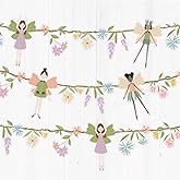 Cheerland Fairy Party Banner Garden Fairy Garland Enchanted Flower Hanging Fairies Decor for Woodland Birthday Girl Baby Shower Fairytale Classroom Onederland First Bday Tea Party Decorations 2pcs
