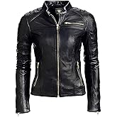 Ignete Ltd Women's Classic Rider Motorcycle leather jacket | lambskin leather jackets for women | Real Leather Jacket Women