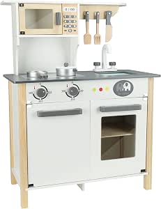 Amazon.com: Juego de cocina para niños – Pretenden niños pequeños  utensilios de cocina de madera con fregadero, estufa, nevera, horno,  microondas, armarios – Los mejores juguetes regalos para niños y niñas :
