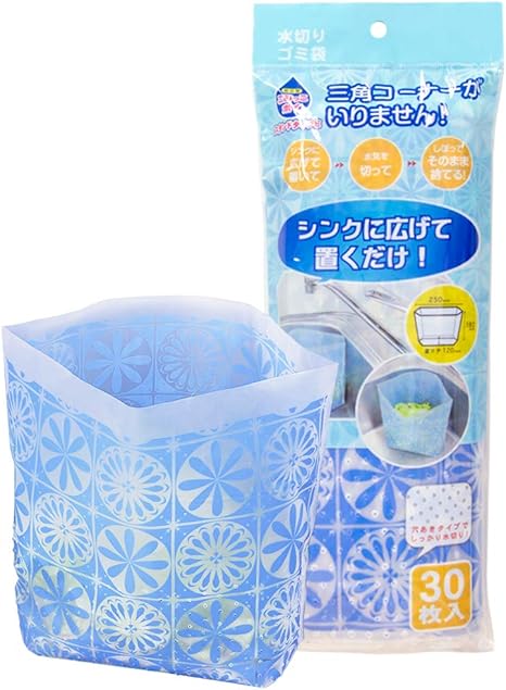 Amazon Co Jp ネクスタ シンク用 水切り ゴミ袋 ごみっこポイ スタンドタイプe 花柄ブルー 横250 高さ180mm 底マチ部1mm 1枚あたり 三角コーナー がいらない 水切り袋 まとめ買いセット 30枚入 6個セット ホーム キッチン