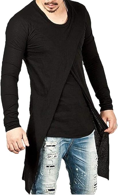 H&E Men Fashion Criss Cross Crew Neck Long-Sleeve Pure Colour Tops T