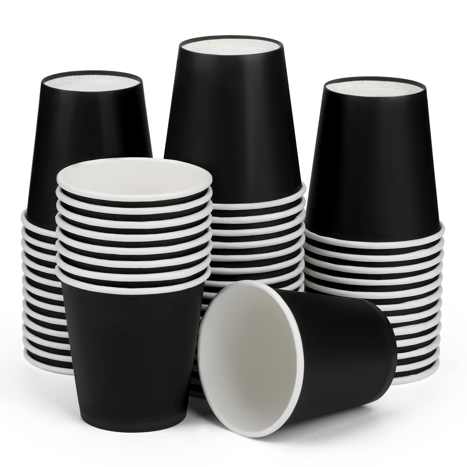 ENCHOL 50 Pack 3 oz Paper Cups, Disposable Bathroom Cups, Mouthwash Cups, Mini Espresso Cups, 3 oz Disposable Black Paper Cup for Party, Picnic, Office, and Travel (Black)