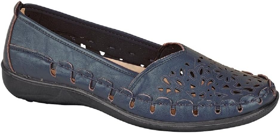 Women's Ladies Slip On Casual Summer Shoe With Cut Out Pattern (UK 5, Navy)