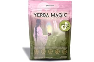 Brainista Yerba Mate Instant Tea Powder, 3-in-1 Super Drink - Clean Energy, Brain Fog Buster, and Gut Health Powered by Nootropics, Prebiotics and Probiotics | Yerba Magic Strawberry Matcha 30 Servings
