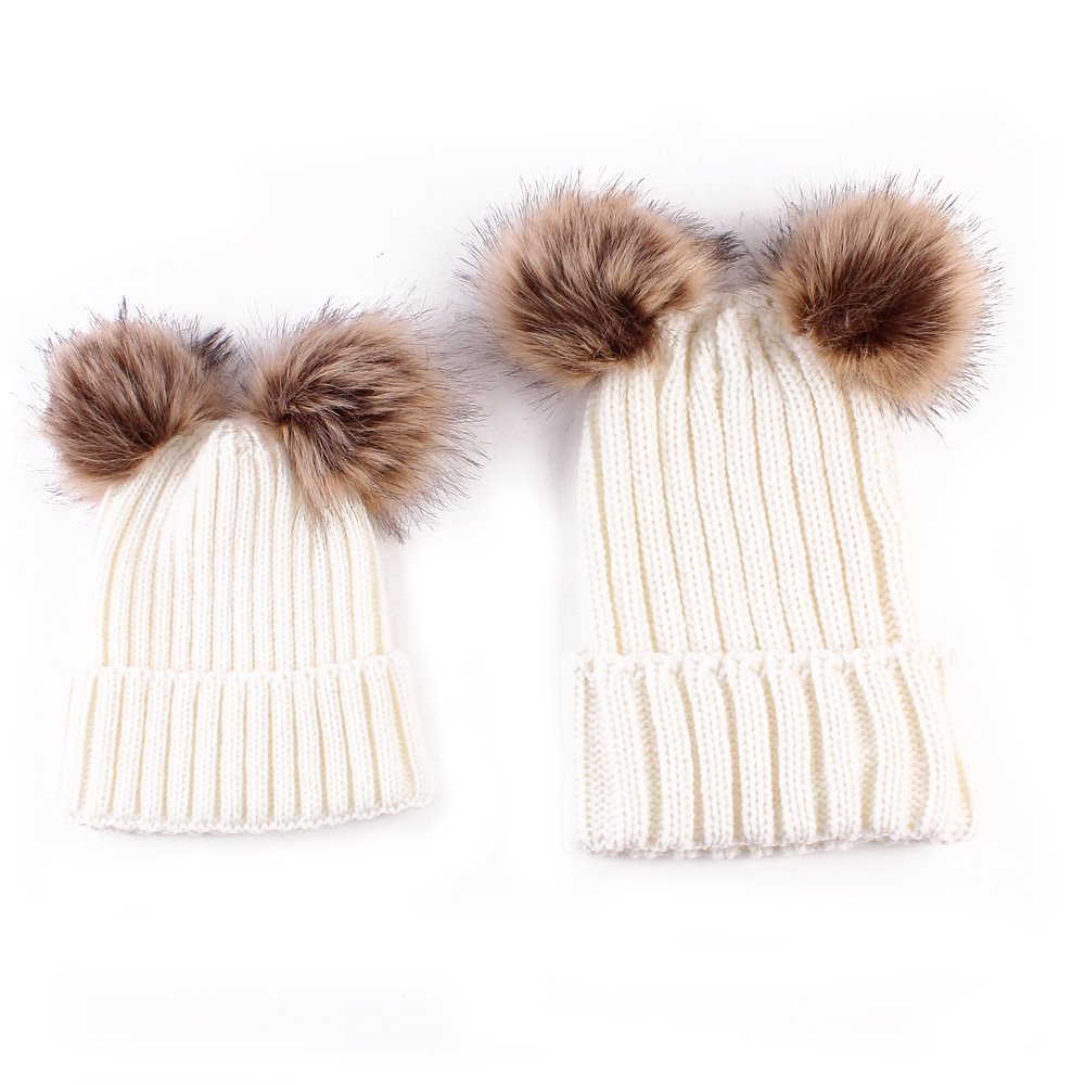 2PCS Parent-Child Hat Winter Warmer, Baby Hat/Women Hat, Mother & Baby Knit Hat Winter Warm Crochet Cap Beige, Beige, 15*10*1cm