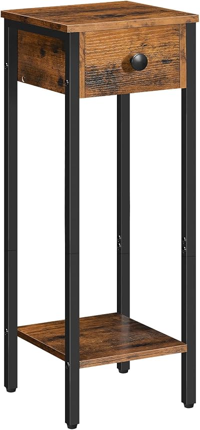 HOOBRO Slim Bedside Table with Drawer Brown Black