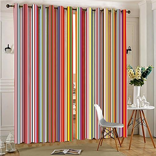 Burgundy Blackout Curtains Grommet Rainbow Thin and Thick Vertical Stripes with Effect Vibrant Stylized Lines Multicolor Thermal Insulated Solid Grommet Curtains(2 Panels, 84" x 84")