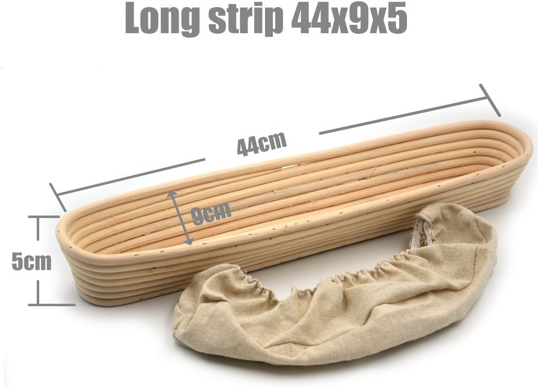 AngelaKerry 1pcs 44x9x5cm (1.7x0.35x0.2 inch) Strip Shape Banneton Brotform Long-Strip Bread Proofing Basket Handmade + Cloth Liner