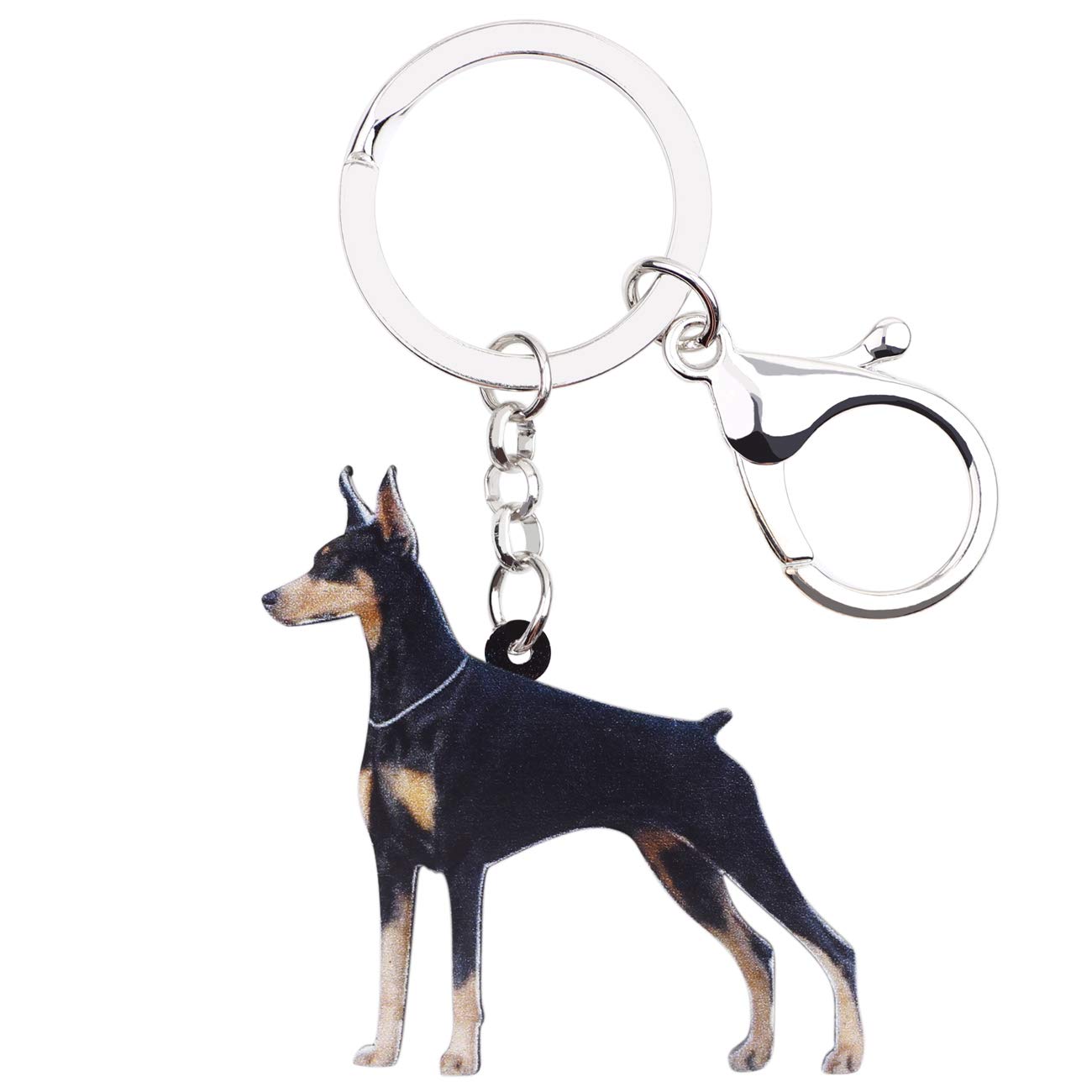 WEVENI Acrylic Doberman Dog Keychain Pet Keyring Cute Jewelry For Women Girls Bag Car Wallet (Black)