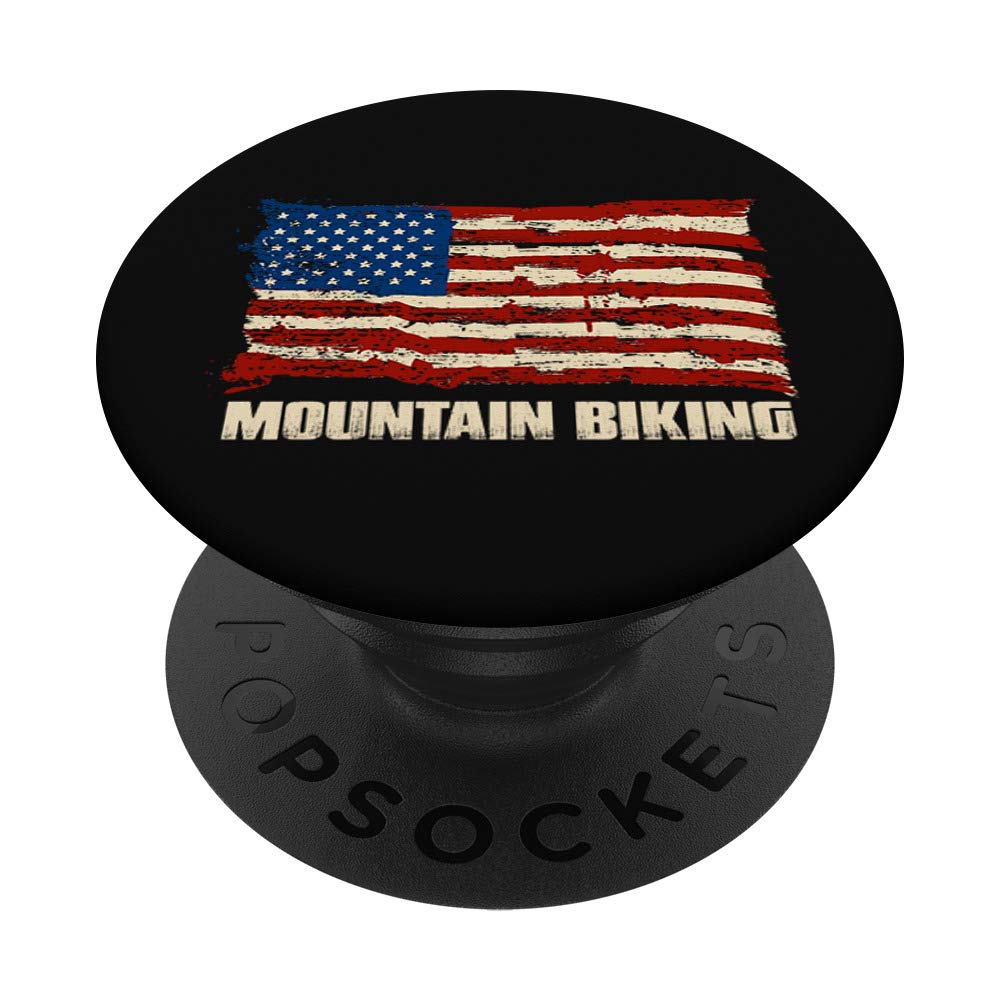 American Flag Mountain Biking - Patriotic US Flaf MTB Gift PopSockets Swappable PopGrip