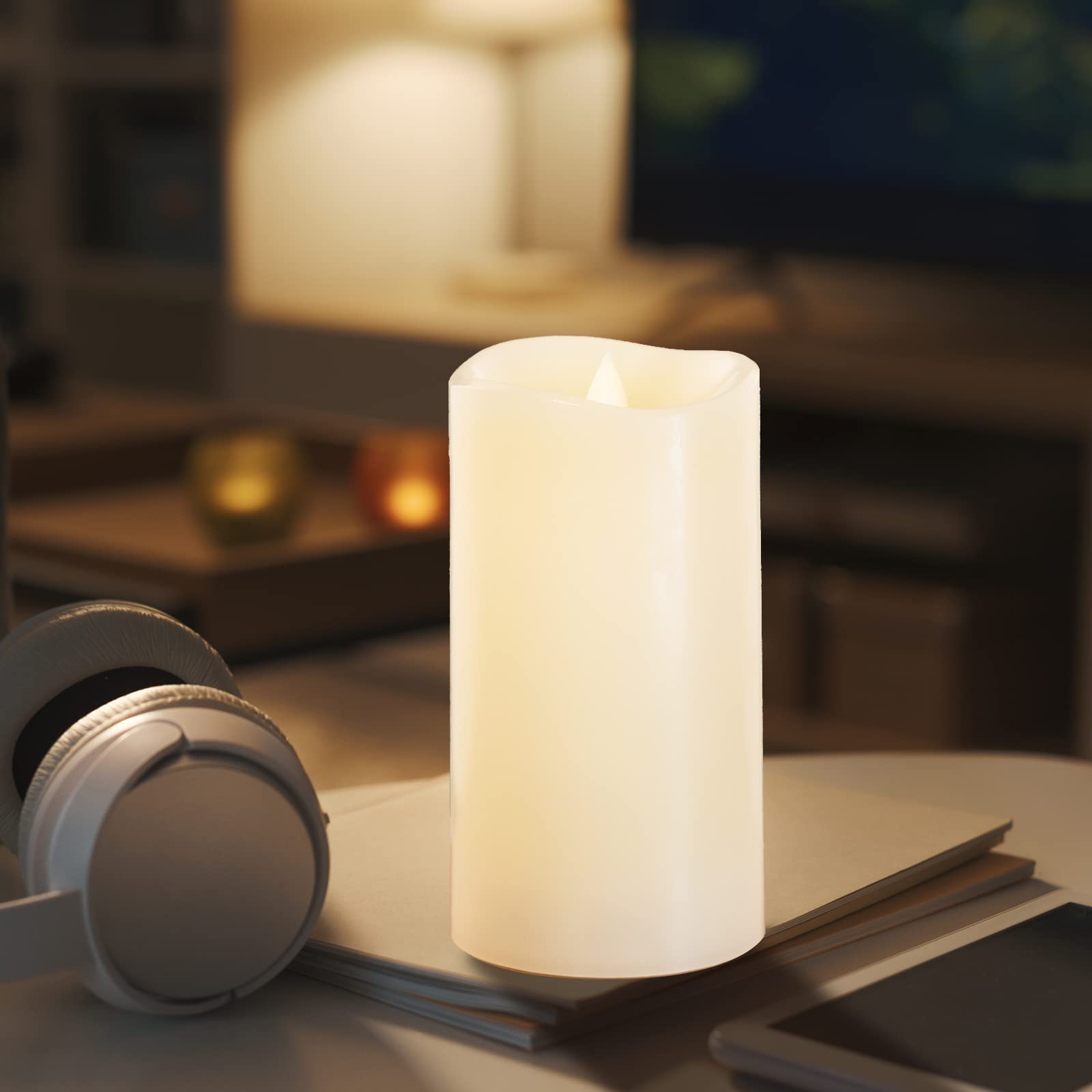 Photo 1 of HoogaLife Flameless Candles 1200 Hours Flame Effect (D 3" x H 6") Ivory Auto-Moving 3D Wick, LED Pillar Candles Real Wax with Timer Battery Operated and Remote to Buy Separately