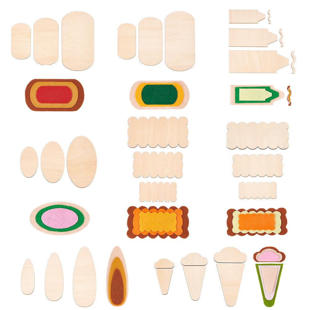 NBEADS 24 Pcs Unfinished Wood Cutout, Unfinished Wood Pieces Oval/Teardrop/Cloud/Triangle/Rectangle/Pencil Shape Slices for DIY Crafts Decoration Scrapbooking Embellishments, Bisque