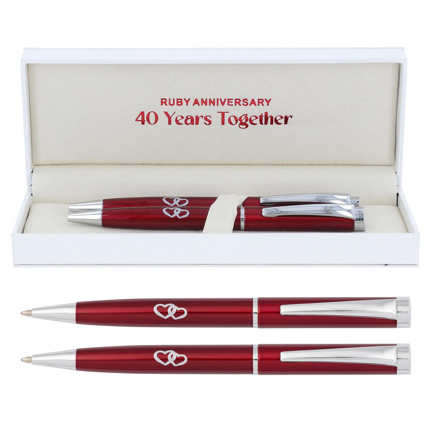 Bridgewater Pen Company Anniversary Collection Executive Ballpoint Pen Set - 25 Years Silver, 40 Years Ruby, 50 Years Golden Anniversary Boxed Gift (40 Years)
