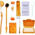 Braces Cleaning Kit for Teeth, Portable Orthodontic Toothbrush Kit Oral Care Dental Travel Kit - Interdental Brush Dental Wax Dental Floss Toothbrush Box (Orange)