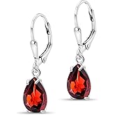 925 Sterling Silver Gemstone Earrings for Women - Birthstone Teardrop Leverback Earrings