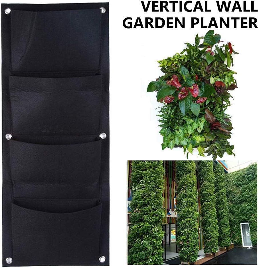 Amazon Com Lertree 4 Pockets Garden Wall Planter Vertical Flower Plants Hanging Planting Growing Bag Pot Container 11 8 X 39 4 Inch Home Kitchen