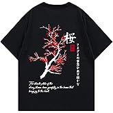 SweatyRocks Men's Japanese Letter Graphic Tee Top Floral Short Sleeve Aesthetic Print T-Shirt