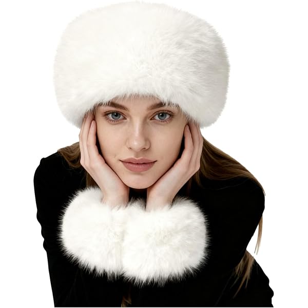 Cozypower 3 Pieces White Fur Leg Warmers Set Faux Fur Hat  display picture 2
