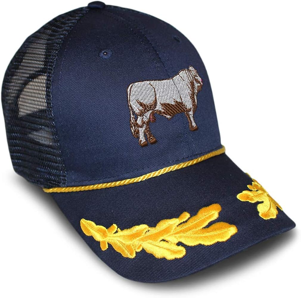 Custom Captain Trucker Hat Western Farm Animal Cattle Brown Charolais