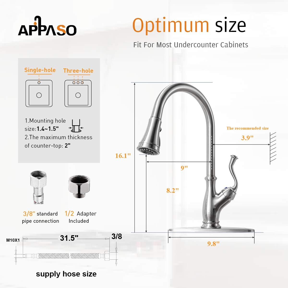 APPASO Pull Down Kitchen Faucet with Magnetic Docking Sprayer Brushed Nickel - Single Handle 1 Hole High Arc Pull Out Kitchen Sink Faucets with Soap Dispenser, 175BN - - 