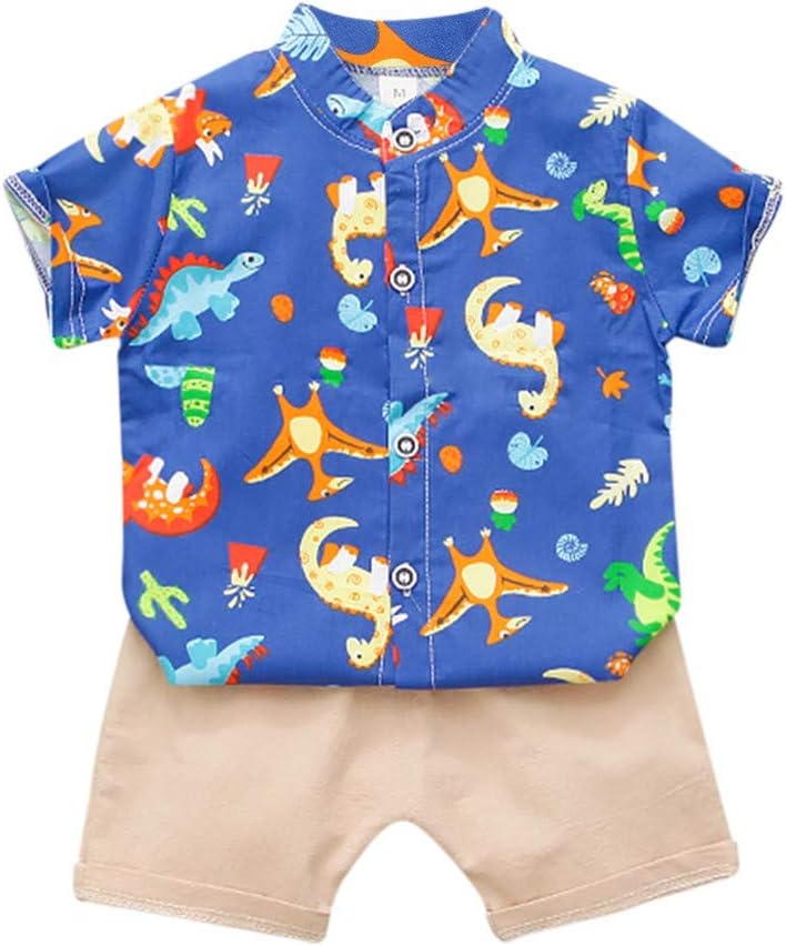 Summer Baby Boy Outfit Dinosaur Printed Polo Shirt Top and Shorts Pant 2pcs Clothes Set for Age 1-5 Years Old