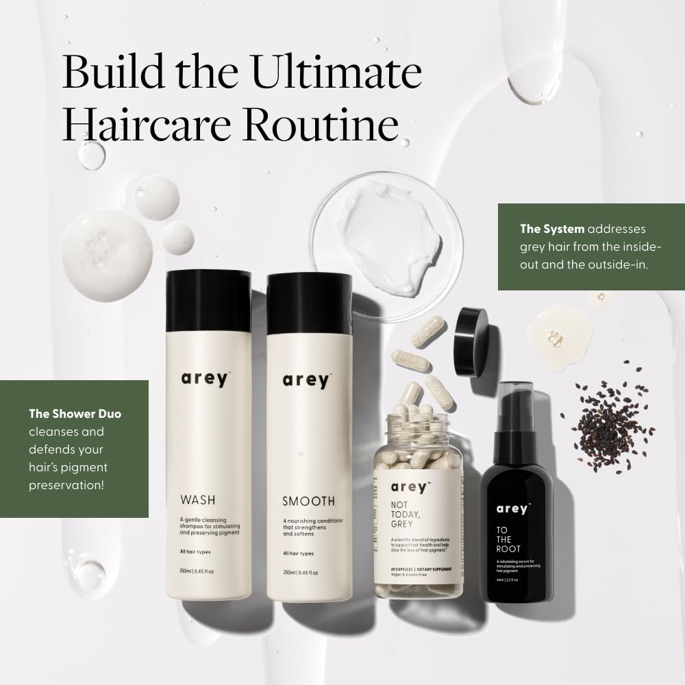Arey The System Daily Hair Serum and Supplement Treatment for Women & Men | Slows Grey Hair Growth in 3-6 Months | Promote Thicker, Fuller Regrowth | Biotin, B + D Vitamins (1 Month Supply)