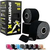 SPORTTAPE Kinesiology Tape 5cm x 5m 3 Pack Black Waterproof Hypoallergenic