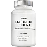 Amen Prebiotic Fiber Supplement - Organic Acacia & Chicory Inulin Fiber, L-Glutamine - Digestive Support - Vegan, Non-GMO - 60 Capsules