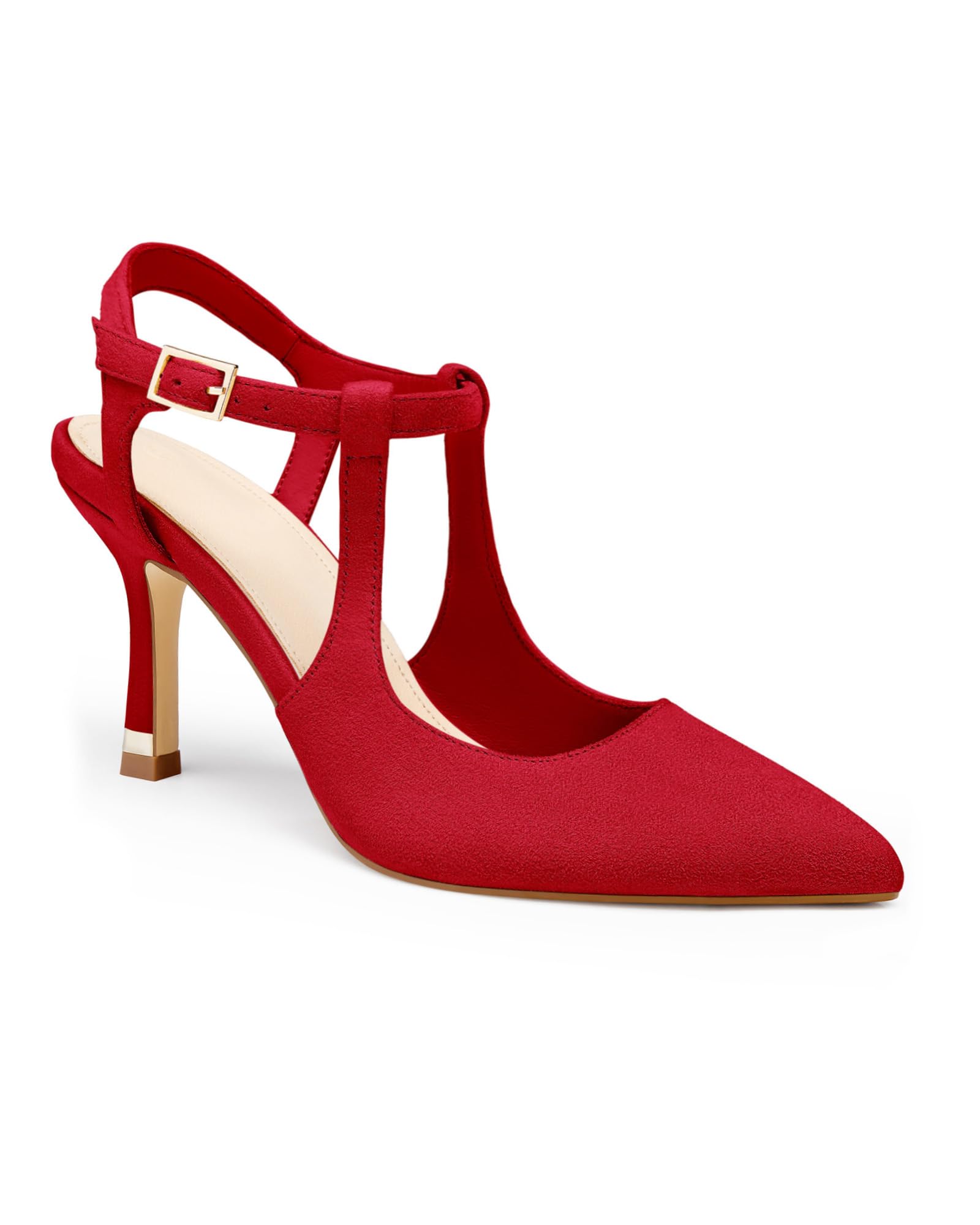 Coutgo Womens High Heels Pointed Toe Ankle Strap