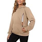 Bhome Nursing Sweatshirt Hoodie for Breastfeeding with Hidden Zippers Maternity Breast Pumping Tops Kangaroo Pocket