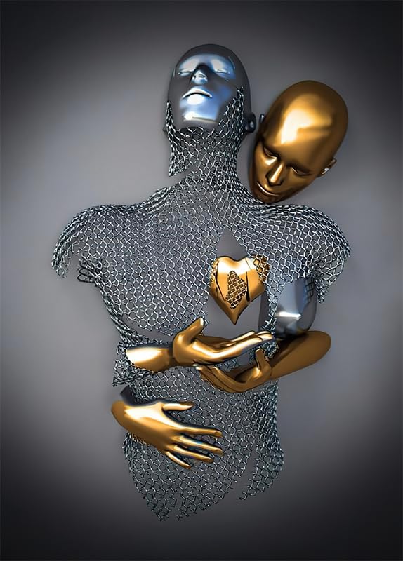 LPFNSF Modern 3D Metal Character Poster, 3D Art Sculpture Effect Decorative Painting, Romantic Couple Embrace Effect, Bedroom, Living Room Background Wall Poster Set, Frameless. (B 9, 40x60cm*1)