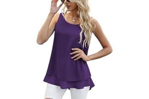 Jouica Women's Sleeveless Chiffon Tank Top Double Layers Casual Blouse Tunic