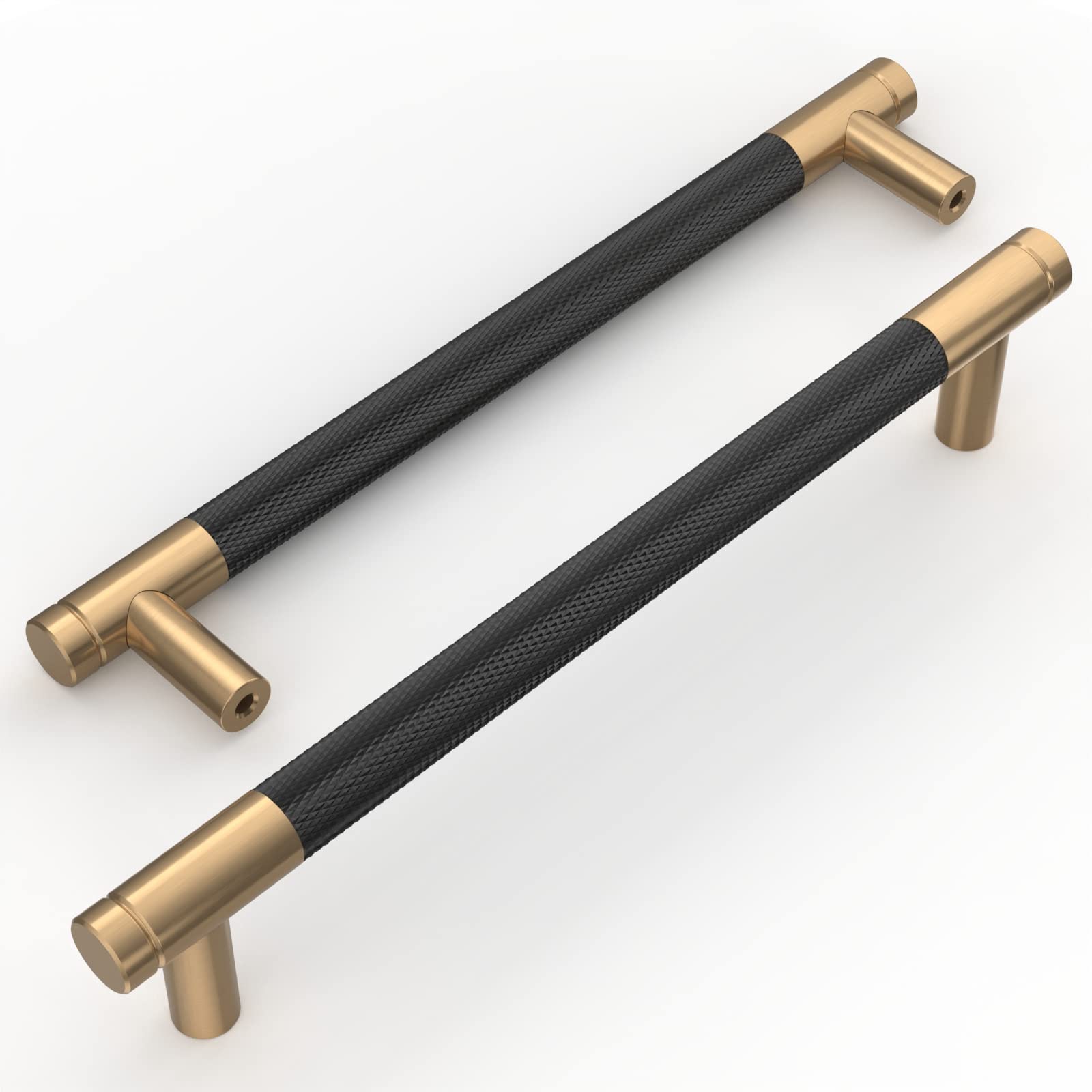 Amerdeco 10 Pack Matte Black Gold Cabinet Pulls 6.3 Inch(160mm) Hole Center Cabinet Hardware Kitchen Cabinet Handles for Bathroom Drawer Pulls Dresser Pulls AM003 — image 1