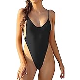 SHEKINI Women's Deep U Neck G-String Thong Bathing Suit Backless High Cut One Piece Swimsuit