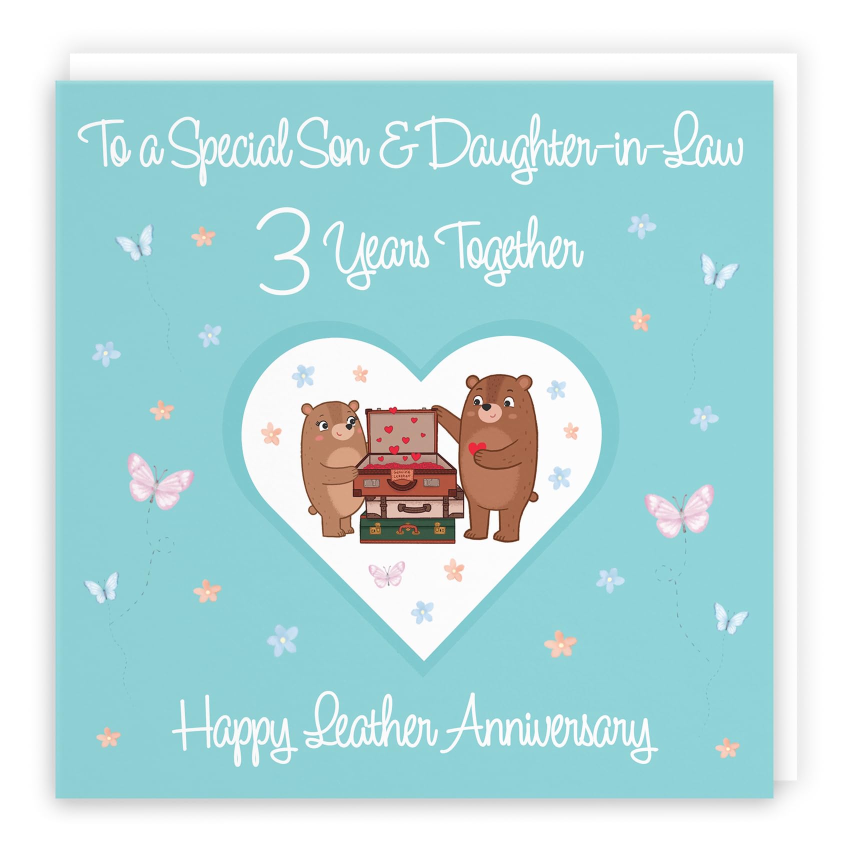 Hunts England - Son & Daughter-in-Law 3rd Anniversary Card - 3 Years - Leather Anniversary - Romantic Meadows - Fun Card - Third Anniversary Card For Son And Daughter-in-Law — image 1