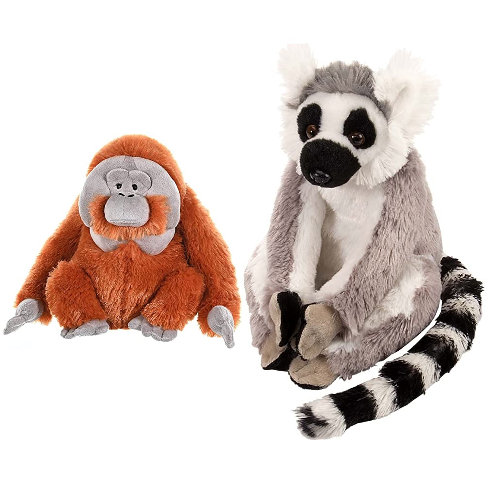 Wild Republic Male Orangutan Plush, Cuddlekins Cuddly Toys, Gifts for Kids 30 cm, Brown & 10880 Ring Tailed Lemur Plush, Cuddlekins Cuddly Soft Toys, Kids Gifts, 20 cm