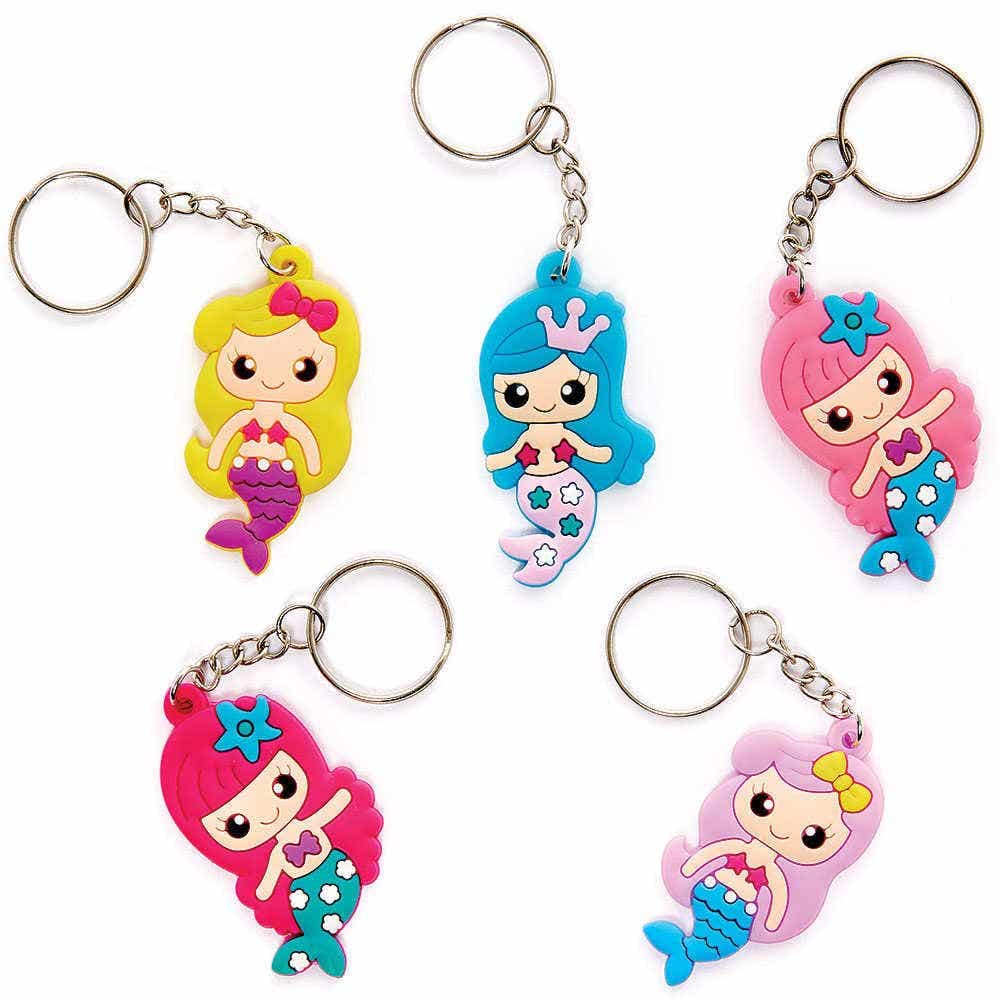 Baker Ross FC948 Mermaid Keyrings - Pack of 10, Kids Party Bag Fillers, Kids Key Chain, Toys