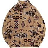 ZAFUL Men 1/4 Zipper Sweatshirt Ethnic Aztec Printed Kangaroo Pocket Fall Winter Pullovers Jacket Unisex Hoodie Tops