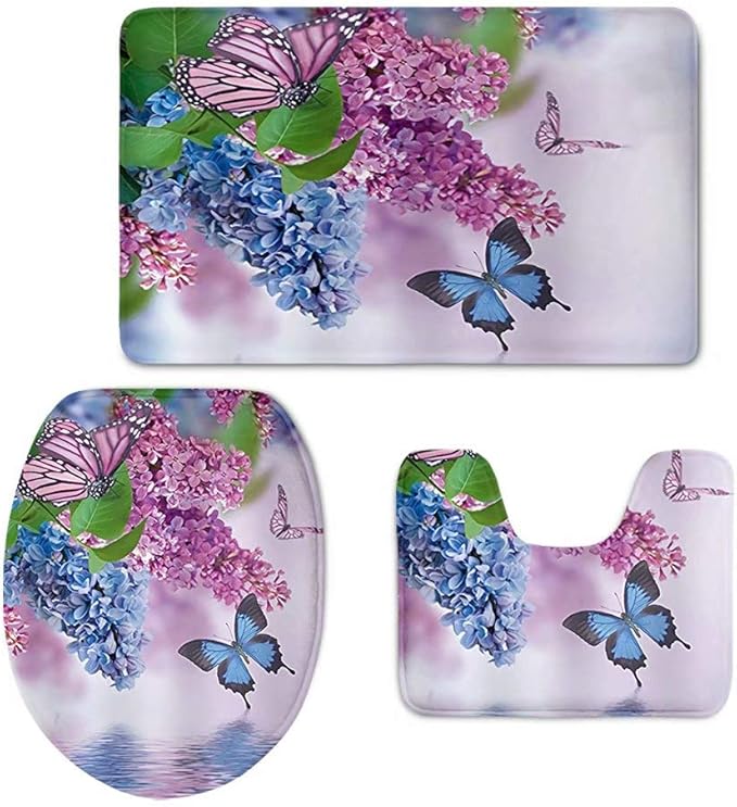 Buybai 3 Piece Butterfly Bath Mat Set Macro Pebbles Non