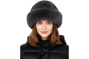 ZGMYC Faux Fur Trimmed Beanie Hats for Women Girls Russian Style Furry Winter Bucket Hats Warm Ski Snow Hat