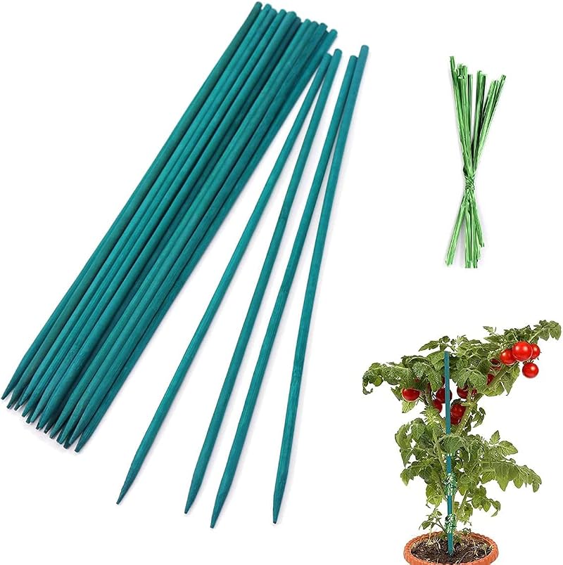 TSKDKIT 30cm Bamboo Garden Stakes with 50 Twist Ties - Plant Support