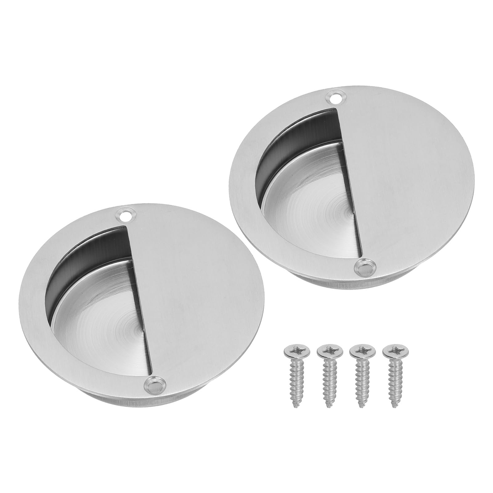 PATIKIL Finger Flush Pulls 90 mm, 2 Pcs 304 Stainless Steel Recessed Closet Door Handle Round Sliding Pocket Door Hardware with Screws for Wood Wall Silver