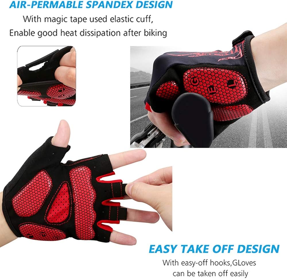 MOREOK Mens Cycling Gloves, Half Finger Biking Glove MTB DH Road Bicycle Gloves Gel Pad Shock-Absorbing Anti-Slip Breathable Motorcycle Mountain Bike Gloves Unisex Women : Clothing