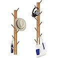 TIOPGHAD 2-Pack Wood-Wall-Mounted-Coat-Hooks, Bamboo Vertical Coats Rack Holder Hanger with 8 Hooks Entryway Hanging Wooden Racks for Hanging Jacket Coat Hat in Entryway Office Bathroom(Natural)