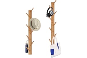 TIOPGHAD 2-Pack Wood-Wall-Mounted-Coat-Hooks, Bamboo Vertical Coats Rack Holder Hanger with 8 Hooks Entryway Hanging Wooden Racks for Hanging Jacket Coat Hat in Entryway Office Bathroom(Natural)